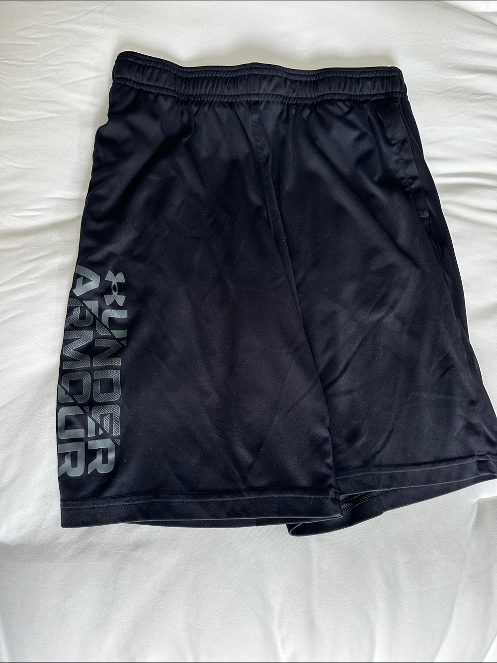 Under Armour Boys Black Athletic Training Shorts with Side Logo